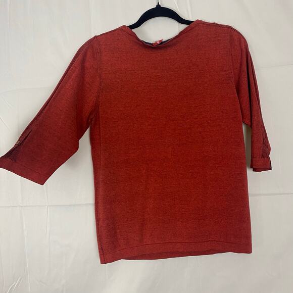 WLS Red Cotton Silk Knit Top Button Tab Sleeves Women’s Size L Preowned - Picture 7 of 11